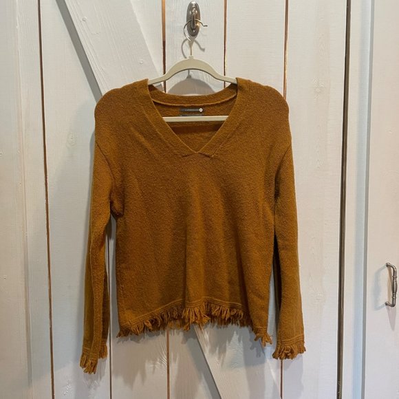 Anthropologie mustard fringe sweater extra small - Picture 1 of 6